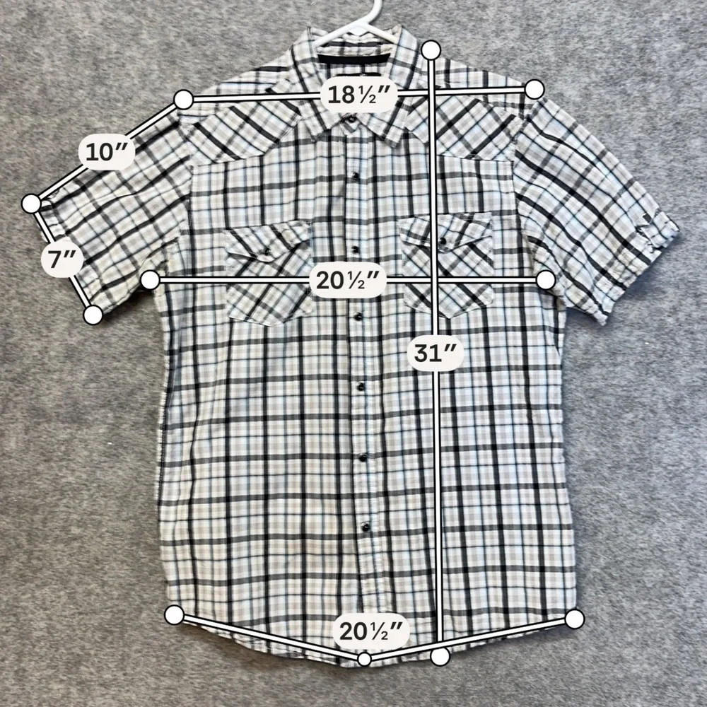 English Laundry Lions Crest Shirt Mens Large Plaid Black Short Sleeve Pearl Snap